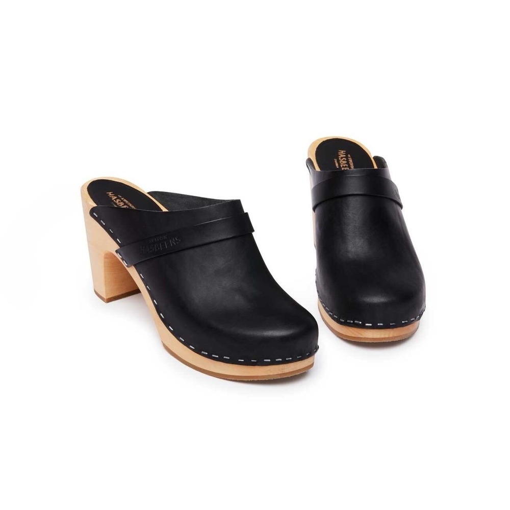 Swedish Hasbeens Leather Slip-on Clogs Women Size EU40 Color Black